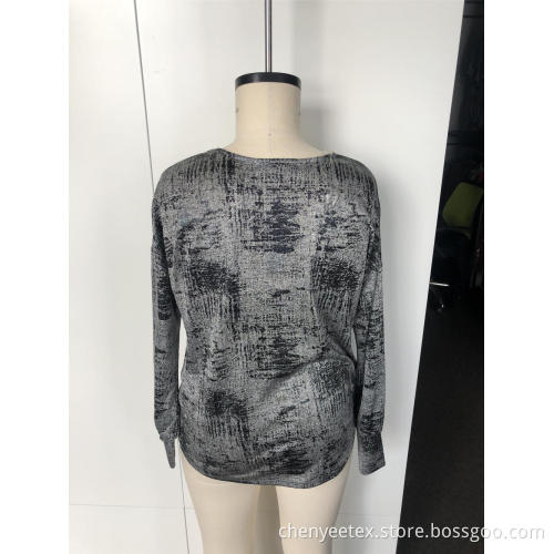V-neck printing top with long sleeves